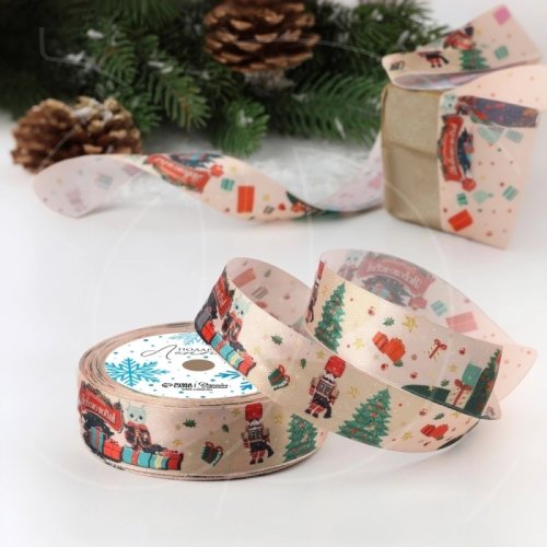 Лента для декора и упаковки "Щелкунчик" Бежевая 2,5 см 10324259