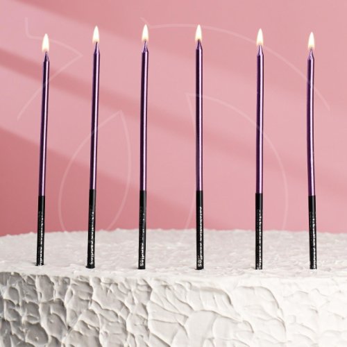 Свечи декоративные Фиолетовый с чёрным 14,5 см 6 шт 5122211