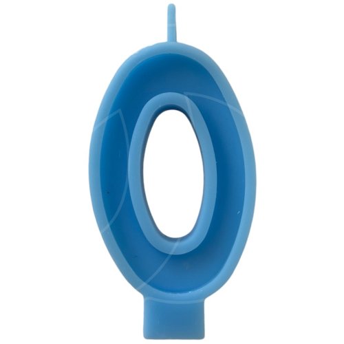 Свеча декоративная Цифра "0" Голубая яркая 