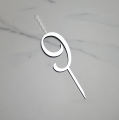 Свеча-топпер декоративная акриловая Цифра "9" Серебро 