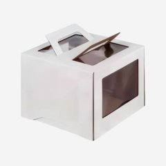 Коробка для торта с окном и ручками белая 20х20х15 см 