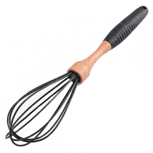 Венчик ручной силиконовый с деревянной ручкой чёрный 28 см 4449541