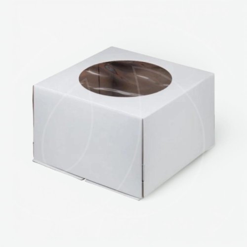 Коробка для торта с круглым окном белая 24х24х12 см 010000