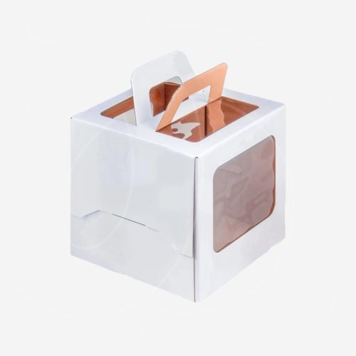 Коробка для торта/пряничного домика с окном и ручками белая 20х20х20 см 019050