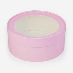Коробка для сладостей с окном круглая розовая 16х7 см 070403