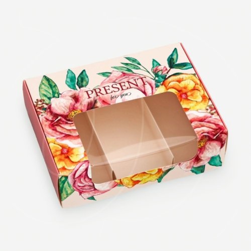 Коробка на 3 эклера и эскимо с окном "Подарок для тебя" 20х15х6 см 10719097