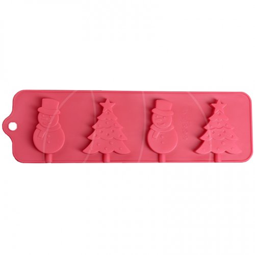 Форма силиконовая для леденцов "Ёлочки и снеговики" 4 шт 2389463, СФ-152