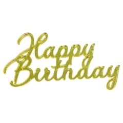 Топпер декоративный акриловый "Happy birthday" Золото 8х4 см 36054