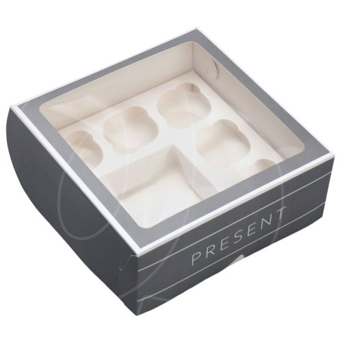 Коробка для бенто-торта и капкейков серая 25х25х10 см 9293391