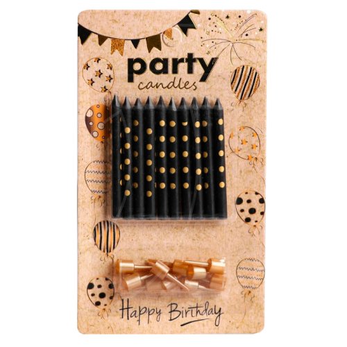 Свечи декоративные Чёрные в золотой горошек 10 шт 5060042