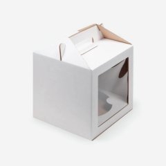 Коробка для торта/кулича с окном и ложементом белая 20х20х20 см 020830+020836