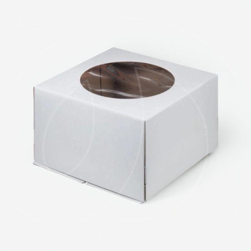 Коробка для торта с круглым окном белая 24х24х18 см 011200