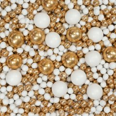 Посыпка кондитерская MIXIE "Диско-шарики белые с золотом" 45 г 