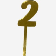 Топпер декоративный акриловый "Цифра 2" Золото 9,5х3 см 
