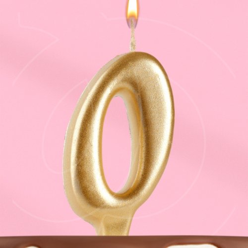Свеча декоративная овальная "Цифра 0" Золотая  1623637
