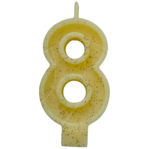 Свеча декоративная Цифра "8" Жёлтая с блёстками 