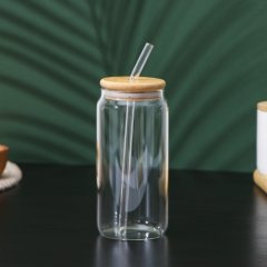 Стакан стеклянный с трубочкой и бамбуковой крышкой 500 мл 9623991